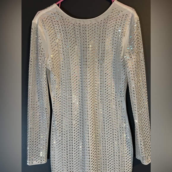 AKIRA White Jeweled long sleeve wiggle dress Bachelorette Party Dress size M - Picture 2 of 5